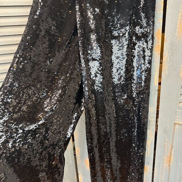 Proenza Schouler Sequin Wide Leg Karate Pants Black Sz S - Picture 5 of 15